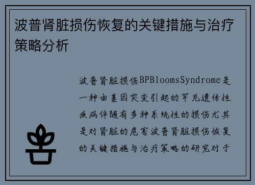 波普肾脏损伤恢复的关键措施与治疗策略分析